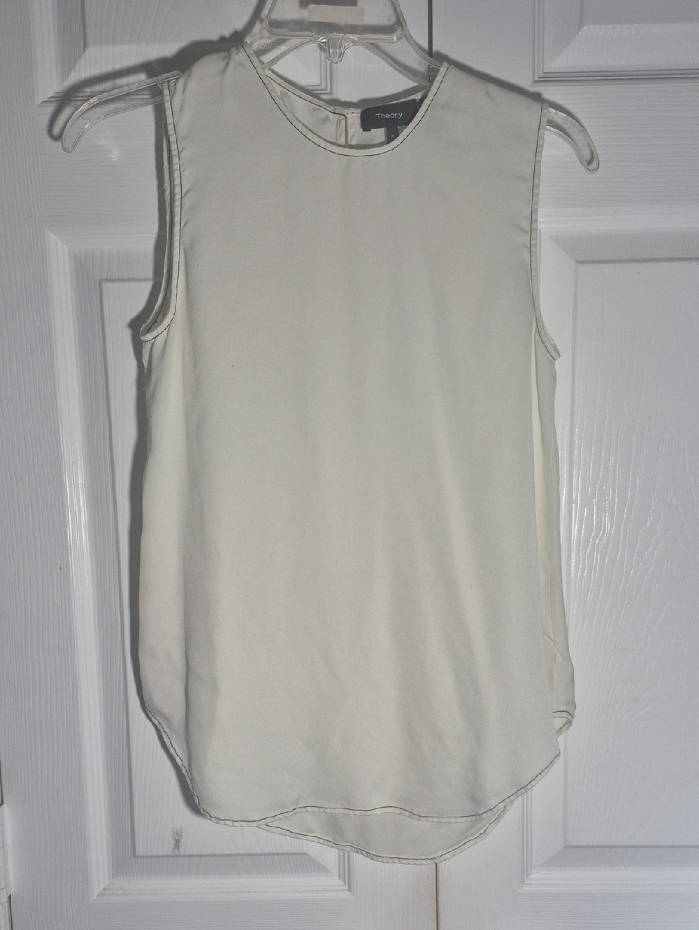 THEORY Melana Modern Silk Tank P Contrast Stitch Off White Sleeveless Top XS Fit